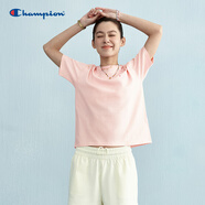Champion冠軍短袖t恤女25春夏刺繡純棉純色百搭白色正肩t恤 粉色 L