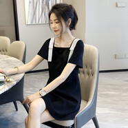KANJ 高檔娃娃領(lǐng)連衣裙夏季短袖2022新款小個子女士減齡時尚裙子顯瘦遮肉女裝 1538款 XL【建議115-125斤】
