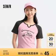 森馬短袖T恤女短款設(shè)計(jì)感印花夏季插肩袖緊身套頭衫109324100036