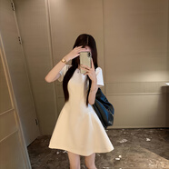 GARNUO白色連衣裙女夏季法式小個子高級感裙子禮服裙收腰顯瘦小白裙短裙 白色【短袖短款】 S 【80-100斤】