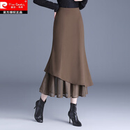 皮爾卡丹魚(yú)尾裙毛呢半身裙女秋冬2025新款高腰顯瘦中長(cháng)款網(wǎng)紗拼接包臀長(cháng)裙 咖色 毛呢冬款 L 腰圍2尺1/適合101-110斤