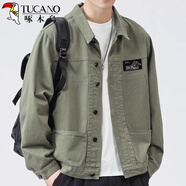啄木鳥(niǎo)（TUCANO）純棉春秋牛仔外套男2025秋季新款男士復(fù)古工裝夾克男裝休閑上衣服 綠色【常規(guī)款】 4XL 推薦【190-210斤】
