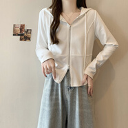 愛(ài)麥依品牌折扣撿漏春季大碼正肩衛衣女連帽開(kāi)衫外套顯瘦不規則長(cháng)袖上衣 白色 2XL 建議130-150斤