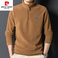 皮爾卡丹（pierre cardin）雙面加厚搖粒抓絨半拉鏈中高領(lǐng)打底衫男士長(cháng)袖t恤保暖秋冬季衛衣 駝色(內里) 加絨 M 165