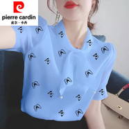 皮爾卡丹長袖T恤襯衫女媽媽春秋裝超仙法式小眾洋氣寬松檔次遮肚女上衣女 藍(lán).色 【蝴蝶】 5XL [建議165-185斤]