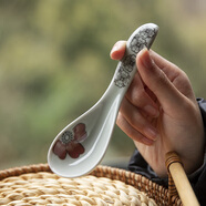 和風(fēng)四季釉下彩廚具個(gè)性創(chuàng  )意日式餐具手繪陶瓷勺調羹勺子小飯勺大湯勺湯匙 紅富貴小號瓷勺(14*4cm)單個(gè)