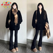 DXOT韓系黑色毛茸茸冬季保暖外套女秋冬季2025新款感加厚加絨短款上衣 黑色【優(yōu)質(zhì)款】 M 45/55kg