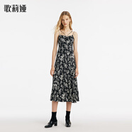 歌莉婭連衣裙女春季新款設(shè)計(jì)感黑白印花吊帶裙氣質(zhì)長裙1C2R4K640 83D黑底印花 S