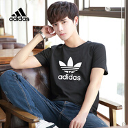 阿迪達(dá)斯 （adidas）新款男裝短袖夏季運(yùn)動(dòng)服休閑舒適輕便透氣圓領(lǐng)時(shí)尚T恤FP7 CW0709三葉草黑色 XS