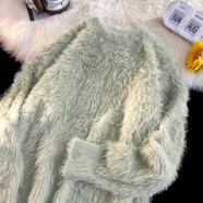 安初夏軟糯馬海毛衣男女同款秋冬季加厚打底針織衫男裝慵懶bf保暖毛線(xiàn)衣 淺綠 L