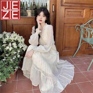 JEZE春秋冬23新款女法式溫柔風(fēng)長(zhǎng)袖連衣裙秋季設(shè)計(jì)感小眾氣質(zhì)碎花裙子 米白底碎花【z】 M 90-100