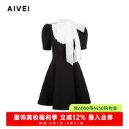 AIVEI欣賀艾薇2025春季甜美淑女宮廷千金蝴蝶結(jié)連衣裙S712202A 黑色 S