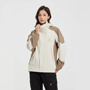 BRELRMON秋冬季三合一沖鋒衣男女戶(hù)外加絨防風(fēng)小個(gè)子登山服夾克戶(hù)外短外套 KY1818S卡其/土黃-女 M