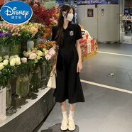 迪士尼（Disney）polo領(lǐng)連衣裙少女夏裝2025新款初中高中學(xué)生學(xué)院風(fēng)運(yùn)動(dòng)收腰長(zhǎng)裙子 黑色短袖長(zhǎng)款 160 L