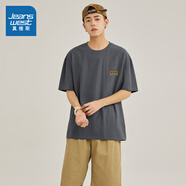 真維斯（Jeanswest）男裝夏季新款 青春活力純棉舒適寬松圓領(lǐng)印花短袖T恤JR 中灰2030 L 175/96A