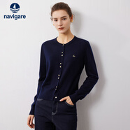 Navigare意大利小帆船女士全羊毛針織開衫休閑毛衣外套2334094509 藍(lán) XL 