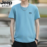 JEEP SPIRIT吉普純棉短袖t恤男士夏季新款圓領(lǐng)T恤情侶休閑上衣運(yùn)動(dòng)體恤半袖男 淺蘭色01 4XL（建議165-180斤）