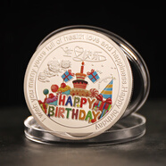 生日快樂(lè )紀念幣彩色蛋糕硬幣同學(xué)閨蜜生日禮物送女生紀念BMCOIN 生日快樂(lè )（銀色）帶殼