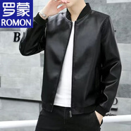 羅蒙（ROMON）海寧仿真皮皮衣中老年頭層仿山羊皮加絨皮夾克秋冬翻立領(lǐng)pu外套 3黑色圓領(lǐng) 薄款 S 165/84A(80-105斤)