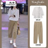 熒蒂（YINGDI）休閑運動套裝女夏季2025新款搭配一整套小個子襯衫休閑褲兩件套裝 上衣+卡其休閑褲【套裝】 XL
