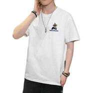 稻草人（MEXICAN）刺繡夏季男士短袖t恤純棉寬松大碼時(shí)尚圓領(lǐng)繡花男裝體恤夏天男裝 白色/刺繡小標 L建議110-130斤