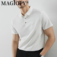 MAGIOPY高端品牌男裝高檔襯衫領(lǐng)男士T恤商務(wù)休閑高彈力速干短袖 象牙白【高彈錦氨面料】 M 【建議100-120斤】