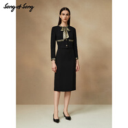 Song of Song歌中歌秋季專(zhuān)選蝴蝶結撞邊粗花呢連衣裙 黑色 量體定制 改衣請咨詢(xún)客服 改衣請咨詢(xún)客服