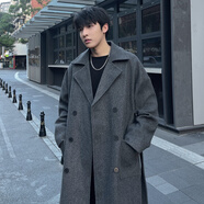 BOYXCO長(zhǎng)款風(fēng)衣男冬季加厚呢大衣韓版寬松毛呢外套青年潮流時(shí)尚過(guò)膝大衣 A152-F309深灰色加棉加厚更保暖 5XL