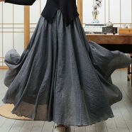 新中式雙層棉麻半身裙女夏季禪意風(fēng)女裝長(cháng)裙大擺高腰顯瘦亞麻裙子 灰色 長(cháng)度83公分左右
