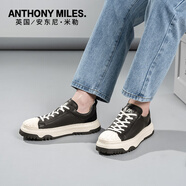 Anthony Miles貝殼頭板鞋男款復古透氣百搭真皮小白鞋休閑平板鞋厚底 黑色 39