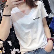 啄木鳥v領(lǐng)t恤女短袖歐貨夏裝2025年新款ins白色修身短款上衣體恤潮 白色V領(lǐng)【mention-黑】 S 80-100斤