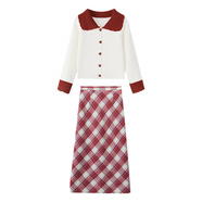 妍莉芬（yanlifen）2025年秋季女裝搭配一整套時(shí)尚漂亮穿搭衣服連衣裙套裝裙子春秋 白色上衣+紅格子長(zhǎng)裙 M 【90-100斤】