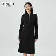 深呼吸DEEP BREATH女裝純色翻領(lǐng)高腰長(zhǎng)袖連衣裙A型洋裝小黑裙8500142 黑 L (4碼)