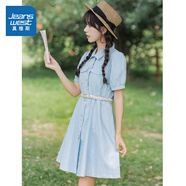 真維斯（Jeanswest）女裝連衣裙夏季新款文藝淑女風(fēng)翻領(lǐng)收腰中長(zhǎng)裙(不含腰帶）LE 藍(lán)色8500 (不含腰帶） XL 170/96A