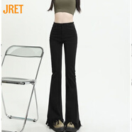 Jret黑色流蘇高腰顯瘦牛仔褲女2025年春夏新款九分修身百搭微喇叭長褲 流蘇黑色微喇長褲(高個子) 28 建議107-117斤