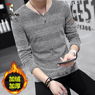 啄木鳥(niǎo)（TUCANO）長(cháng)袖T恤男V領(lǐng)秋衣秋裝加絨保暖衣服冬季男裝秋季衛衣鏤空潮打底衫 F012 灰色 加絨 M (80-100斤)