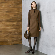 顏域假兩件針織連衣裙2025冬季新款高級感加厚保暖綿羊毛收腰裙子 咖啡色 L