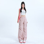 勁維迪夏季粉色工裝褲女歐美hiphop小個(gè)子美式高街日系復(fù)古運(yùn)動(dòng)休閑褲子 粉色長(zhǎng)褲 S （90-100斤）