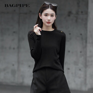 風(fēng)笛（Bagpipe）風(fēng)笛2024秋新季圓領(lǐng)羊毛衫女套頭針織上衣內(nèi)搭基礎(chǔ)打底針織衫 黑色  M 160