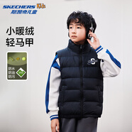 Skechers斯凱奇秋冬季新款男女中大童梭織羽絨服背心羽絨馬甲L424K032