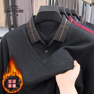 老爺車(chē)（LAOYECHE）加絨加厚假兩件毛衣男秋冬翻領(lǐng)針織襯衫毛衣中老年休閑保暖爸爸裝 AZ-7332深灰 125/3XL