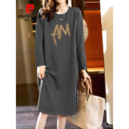 皮爾卡丹（pierre cardin）2025純棉長(zhǎng)袖長(zhǎng)裙寬松休閑過膝t恤裙簡(jiǎn)約中長(zhǎng)款連衣裙女顯瘦春秋 灰色長(zhǎng)袖(愛心帶子) L 105-120斤