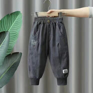 愛(ài) 西娜男童褲子春秋2023新款兒童褲子休閑洋氣小兒童男孩春季長(cháng)褲 灰色字母刺繡 90