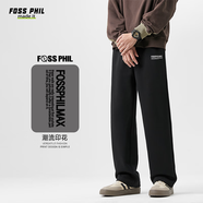 Foss Phil褲子男士春夏季直筒褲垂感闊腿褲寬松百搭運(yùn)動休閑褲FPK06黑色XL