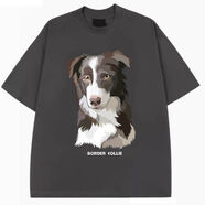 C2潮朝邊境牧羊犬狗圖案短袖T恤邊境牧羊犬圖案衣服犬迷服飾2024新品 深灰色