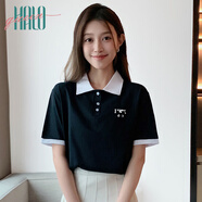 Halo QueenPOLO衫短袖T恤女夏季簡約字母美式貓咪印花T恤H142T1003