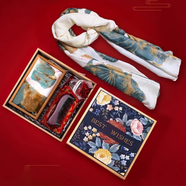 園洲綠新年禮物送母親媽媽丈母娘老婆領(lǐng)導長(cháng)輩老人絲巾梳子套裝伴手禮 紫羅蘭梳子+水墨絲巾+花束+賀卡