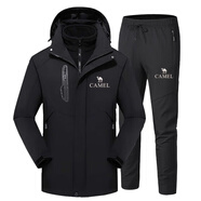 駱駝沖鋒衣套裝男女三合一可拆卸加絨加厚防水防風(fēng)戶(hù)外大碼登山外套裝 男-黑色+黑褲[一整套] 2XL 男 [建議140-155斤]