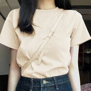 真維斯純棉短袖t恤女士夏季衣服新款2026年休閑百搭寬松版打底半袖GX 杏-純色 5XL 【純棉100%】