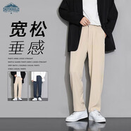 頂峰保羅（Dingfengbaoluo）休閑褲男秋冬款寬松直筒長(zhǎng)褲子潮流運(yùn)動(dòng)闊腿西裝褲819卡其L